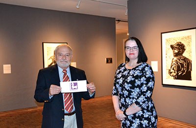 ames Draper, President of the Founders Society, presents Tracee Glab, Curator of Collections and Exhibitions