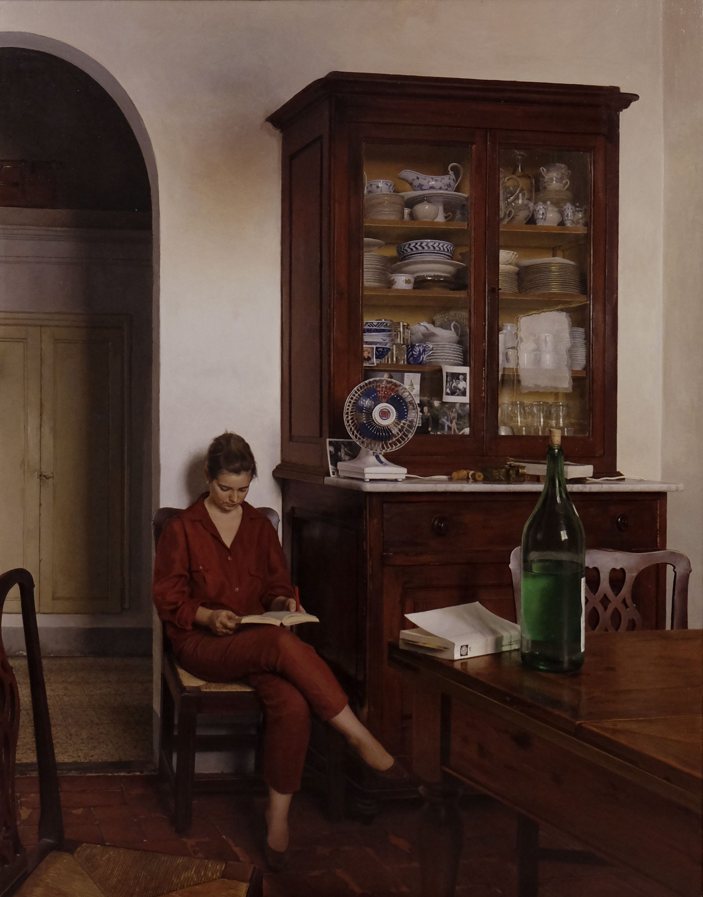 Richard Maury, American, 1935–2020. Interior with Stefania, 1992. Oil on canvas mounted on panel, 55 ⅛ x 43 ⅜ in. Gift of Mary Mallery Davis, by exchange, 1994.6